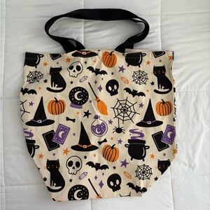Halloween Themed Tote Bag with Cats and Pumpkins